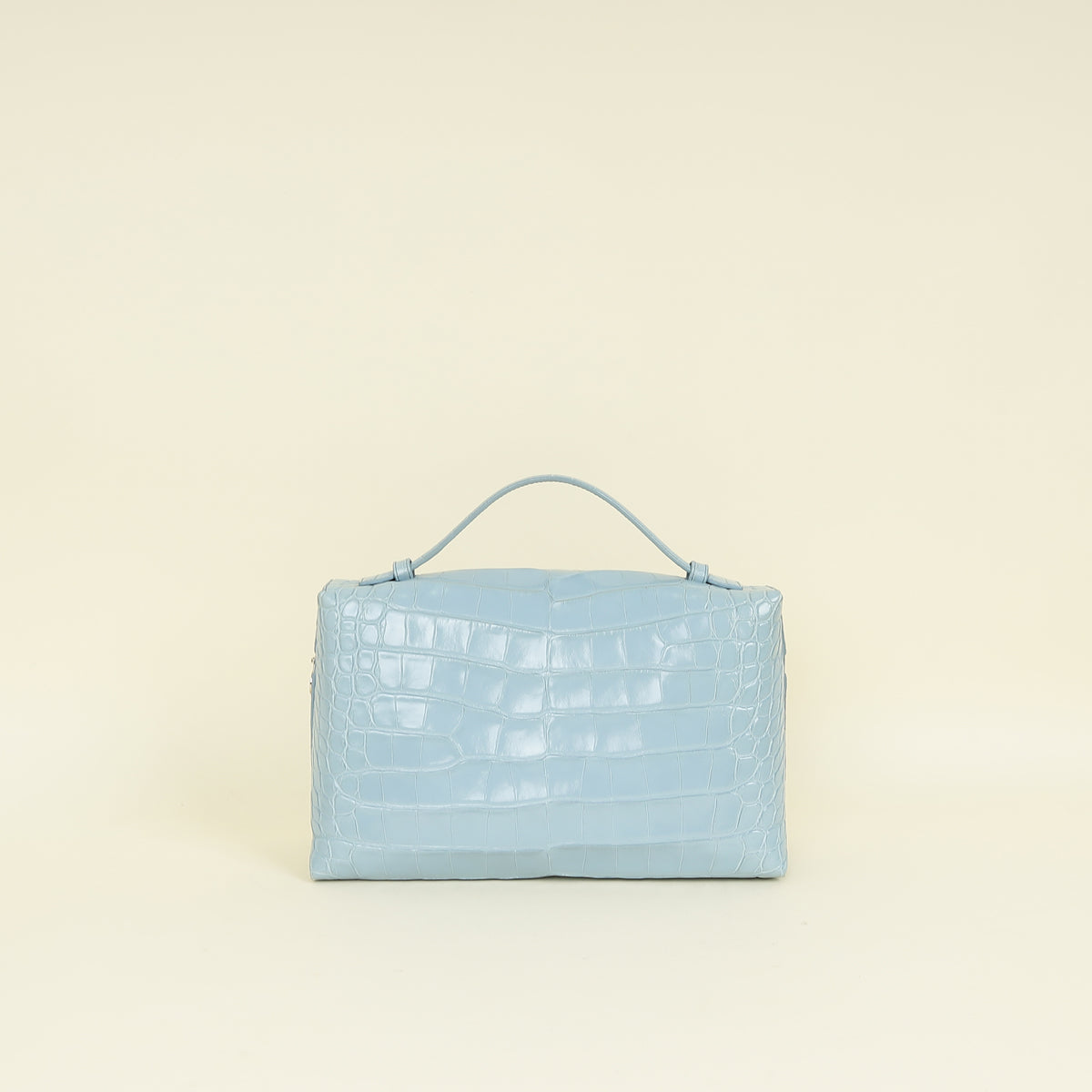 Loro Piana Blue Celadon Extra Pocket L27 Soft Shiny Alligator Bag 