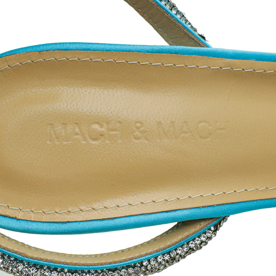 Mach & Mach Light Blue Satin Crystal Heart Embellished Ankle Strap Pumps 40.5