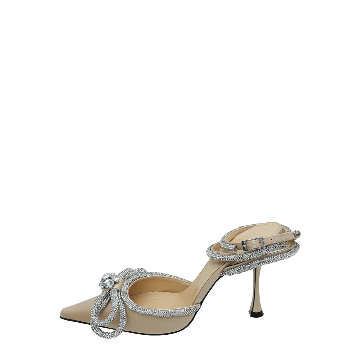 Mach & Mach Golden Beige Satin Crystal Double Bow Ankle  display picture 2