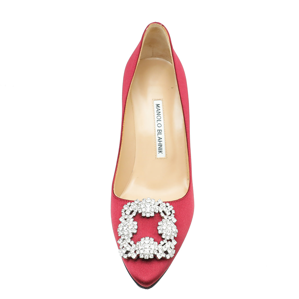 Chaussures Manolo Blahnik Oncia Pompon Rouge Satin - Neufes Avec Boîte (Taille 38-40.5)