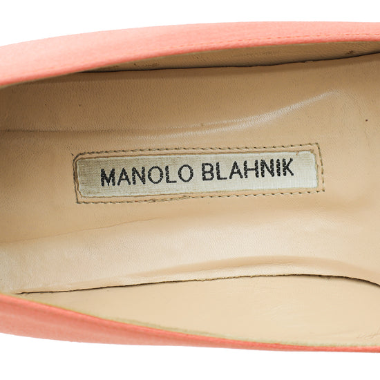 Manolo Blahnik Coral Satin Hangisi Crystal Ballerina Flat 39.5