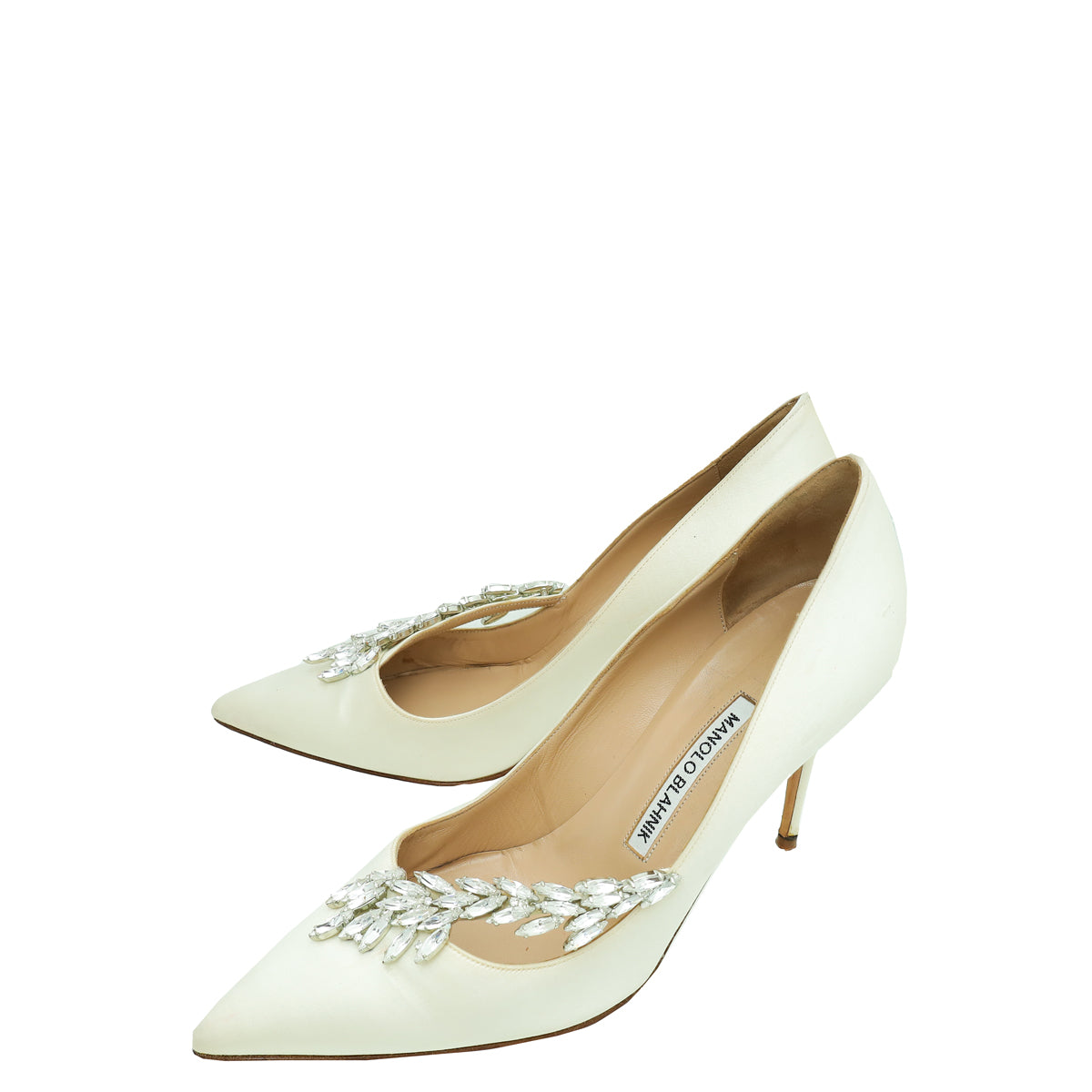 Manolo Blahnik Off White Satin Nadira Pump 38 – THE CLOSET