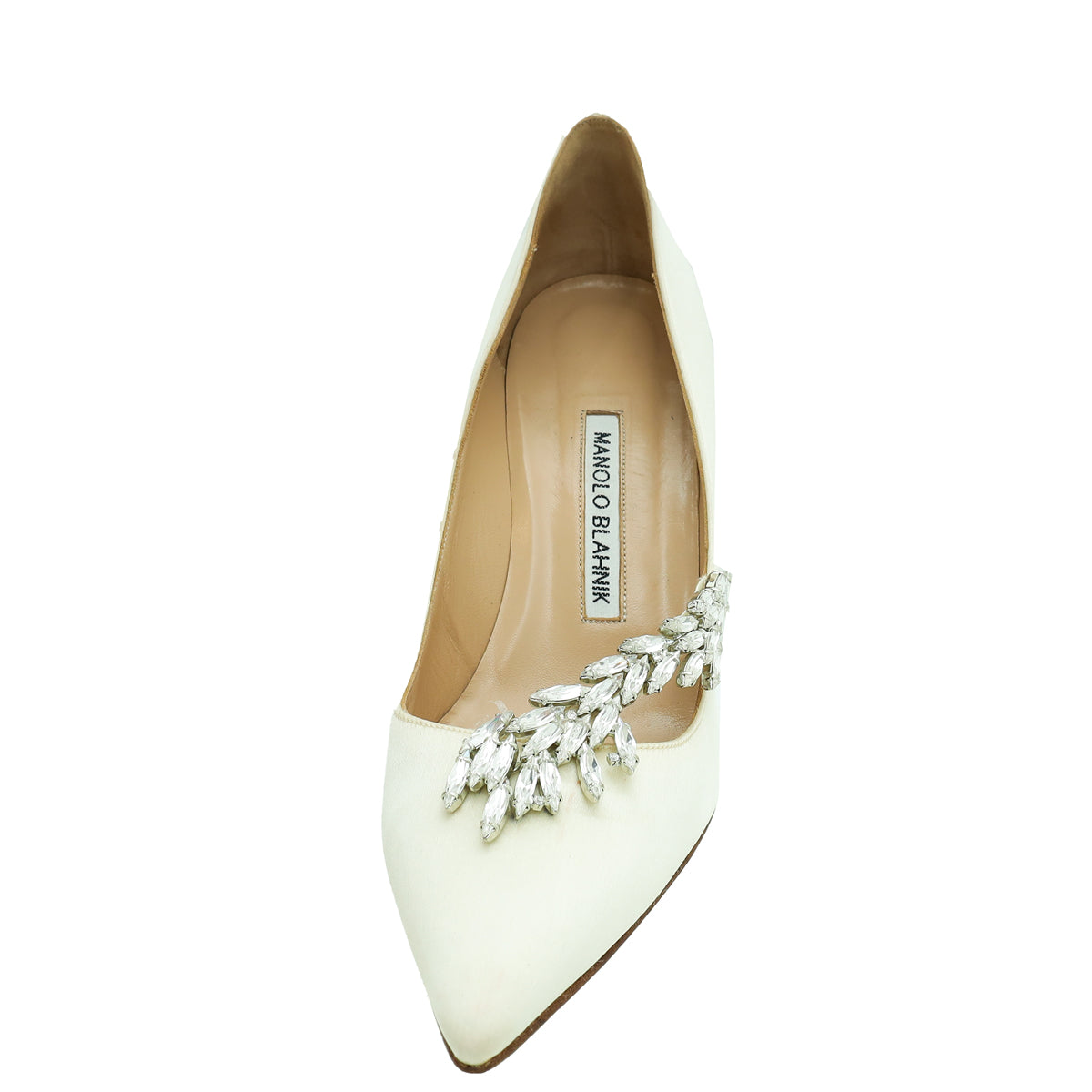 Manolo Blahnik Off White Satin Nadira Pump 38 – THE CLOSET