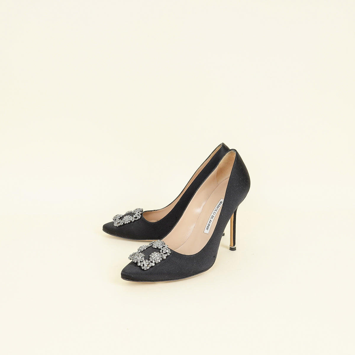 Manolo Blahnik Black Satin Hangisi Pump 39 – THE CLOSET