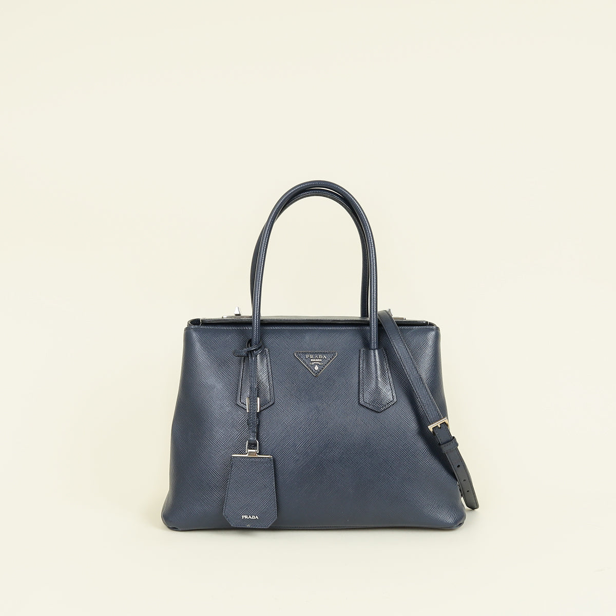 Prada Navy Cuir Turnlock Twin Tote Bag – THE CLOSET