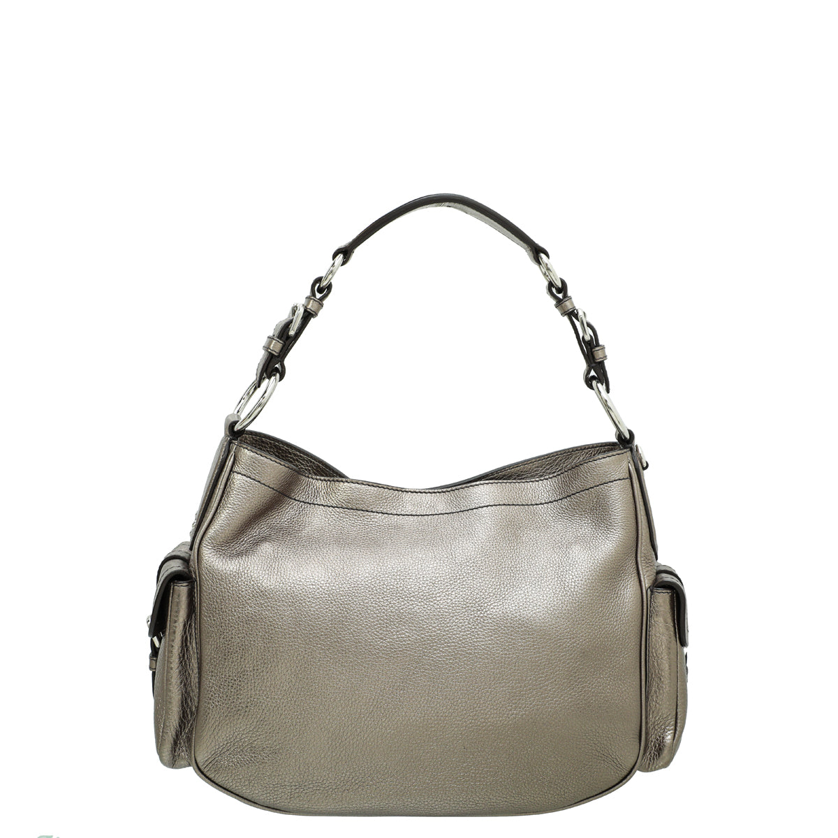 Prada Metallic Light Olive Side Pocket Vitello Daino Hobo Bag 