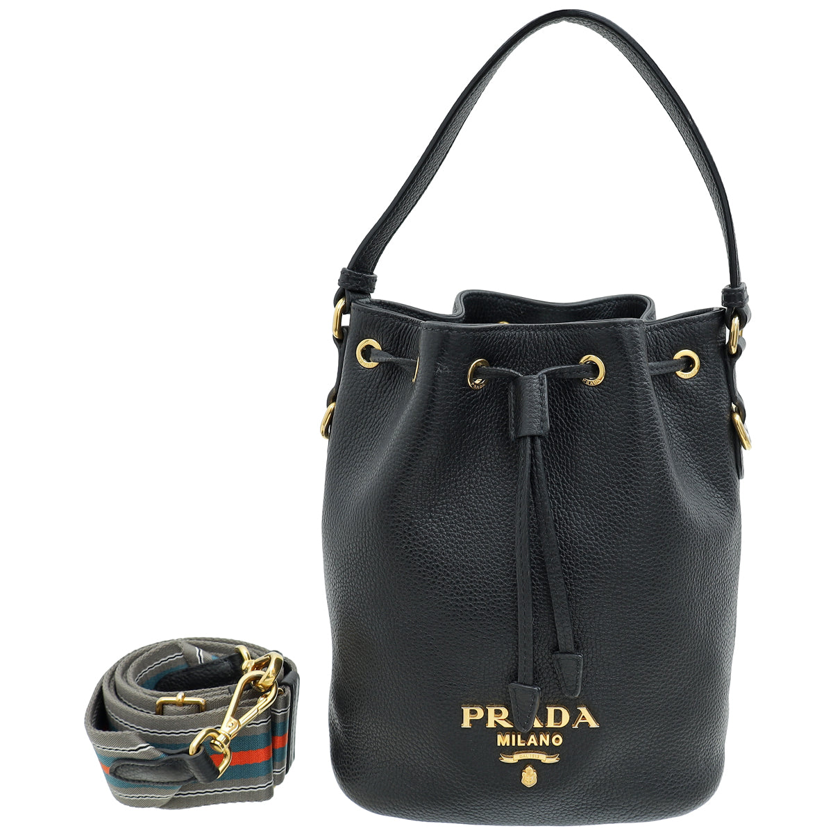 PRADA ヴィテッロ・フェニックス レザー バケット バッグ Prada Black Vitello Phenix Bucket Bag – THE CLOSET