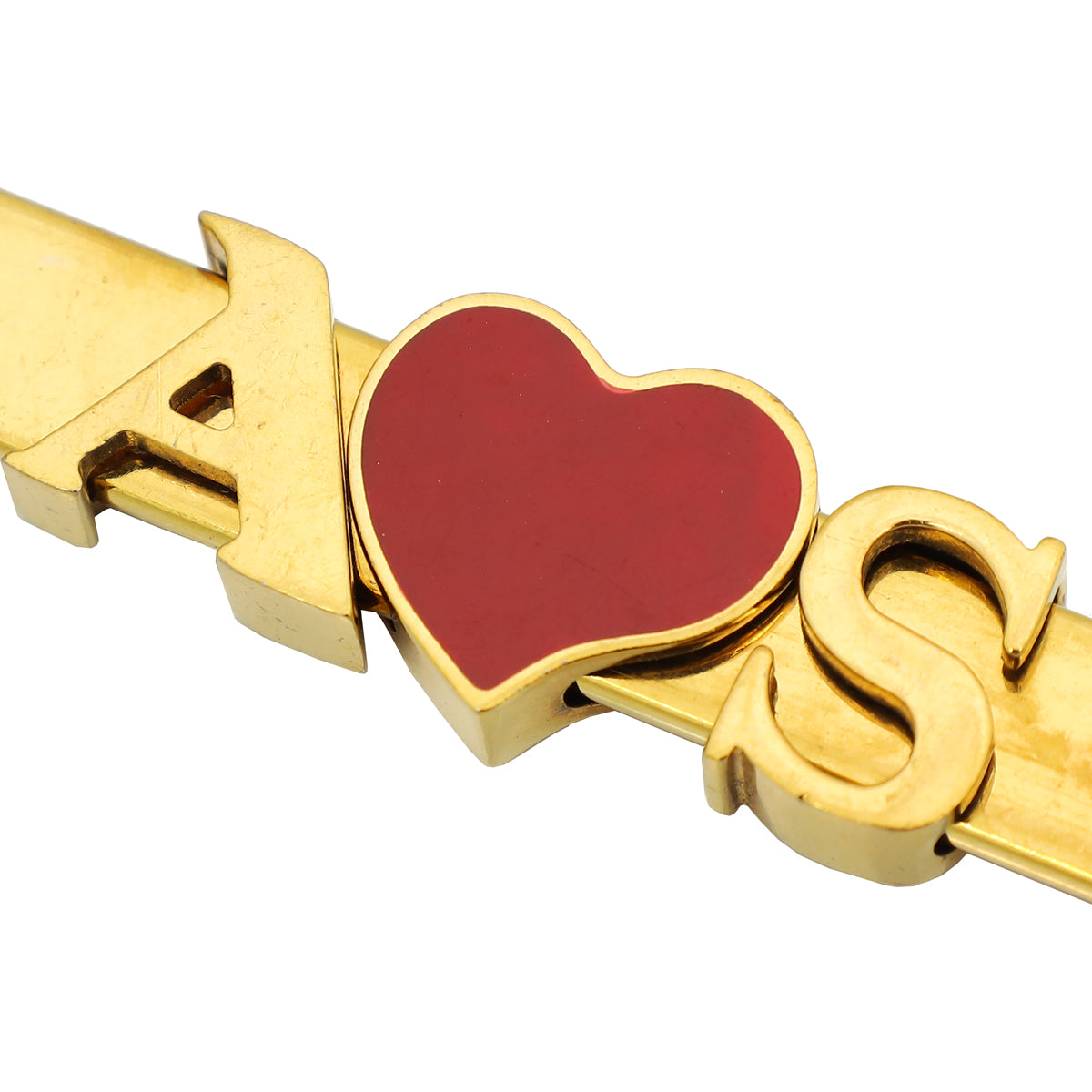 Prada Red Heart Arrow Bag Charm Key Holder A-S LETTERS – THE  Prada Red Heart and Gold Arrow Keychain main image 0