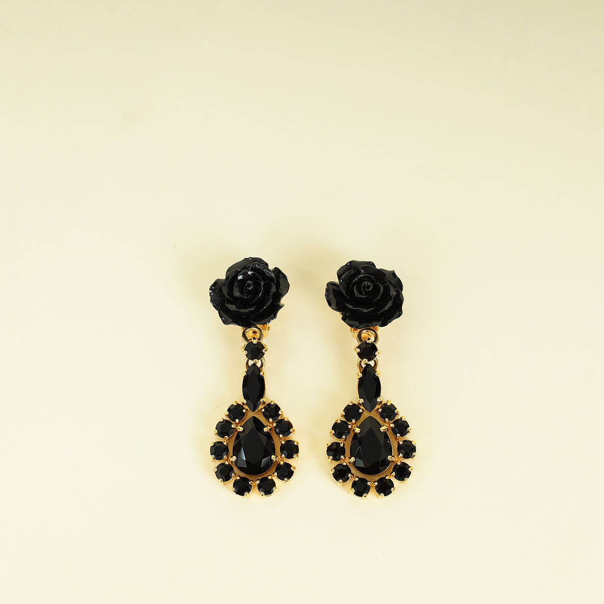 Prada Black Rose Crystal Drop Clip On Earrings – THE CLOSET