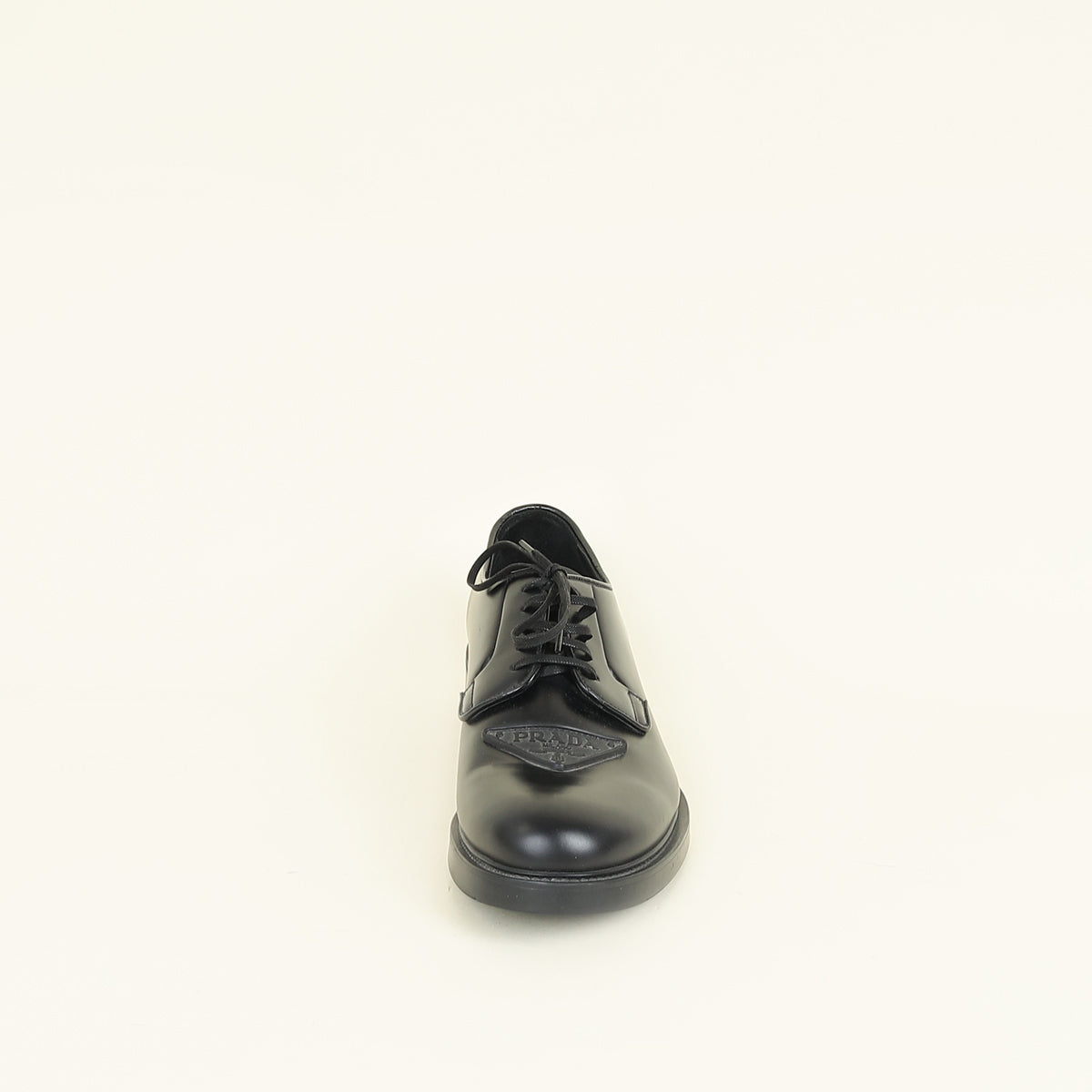 Prada MENS Black Lace Up Heel Triangle Logo Derby Shoe Prada Black Triangle Logo Derby Lace-Up Shoes 7 – THE CLOSET main image 4