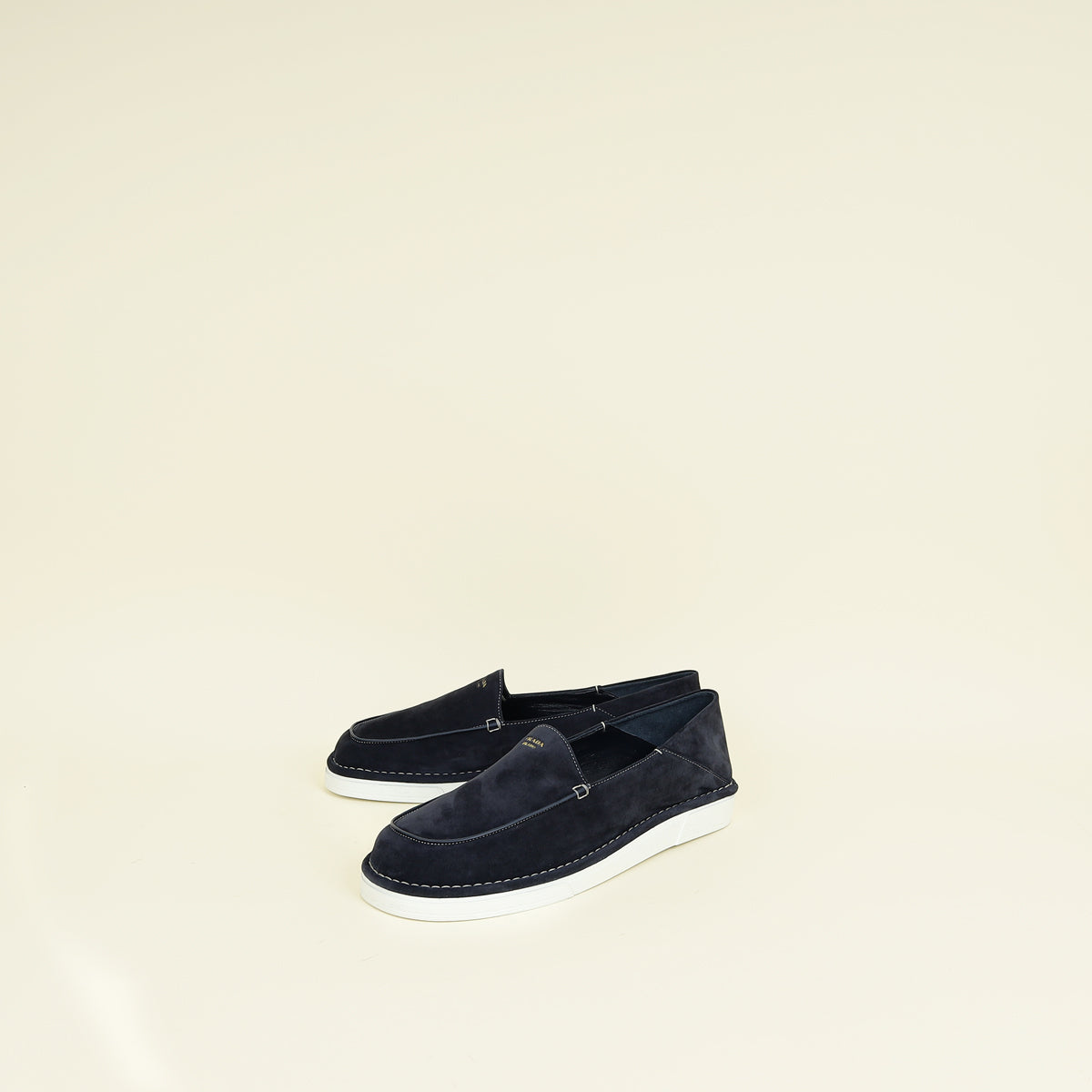 Prada Navy Blue Logo Suede Slip-On Loafers 10 – THE CLOSET