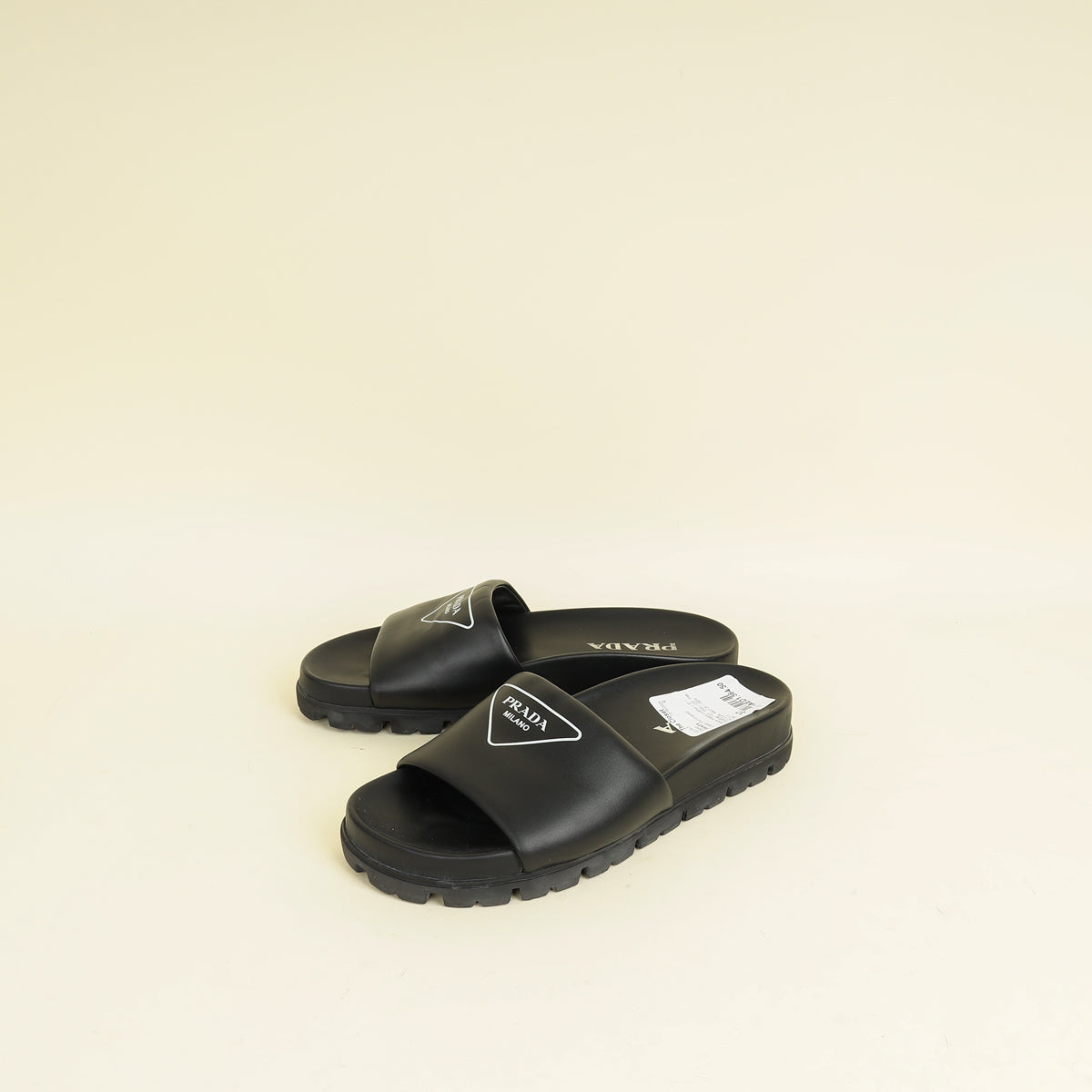 Prada logo slide sandal Prada Logo Slide Sandals Black Saffiano Leather  main image 3