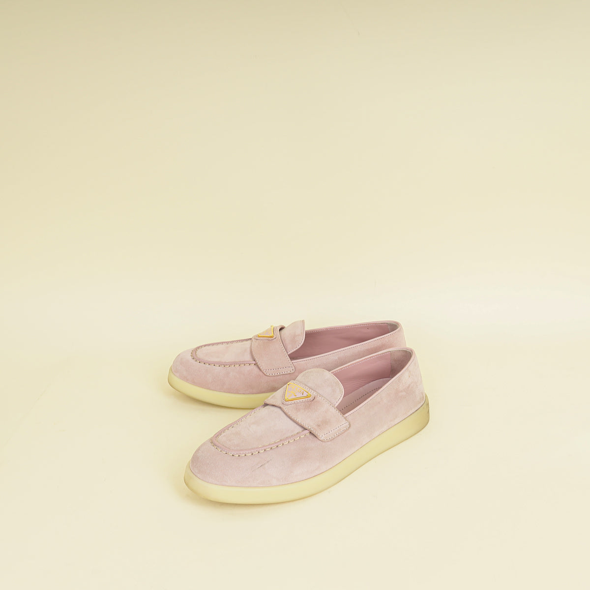 Prada Light Pink Triangle Logo Loafers 37 – THE CLOSET