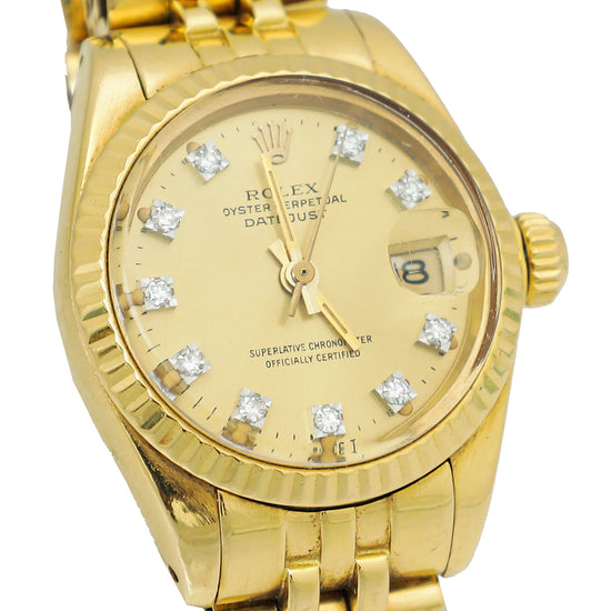 Rolex 18K Yellow Gold Oyster Datejust Perpetual Diamond Dial 26mm Watch