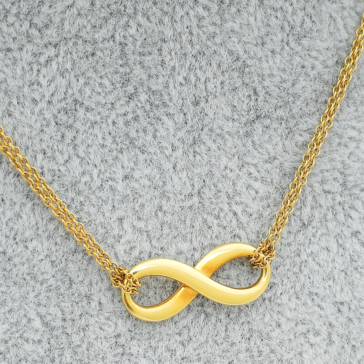 Tiffany & Co 18K Yellow Gold Double Chain Infinity Pendant 