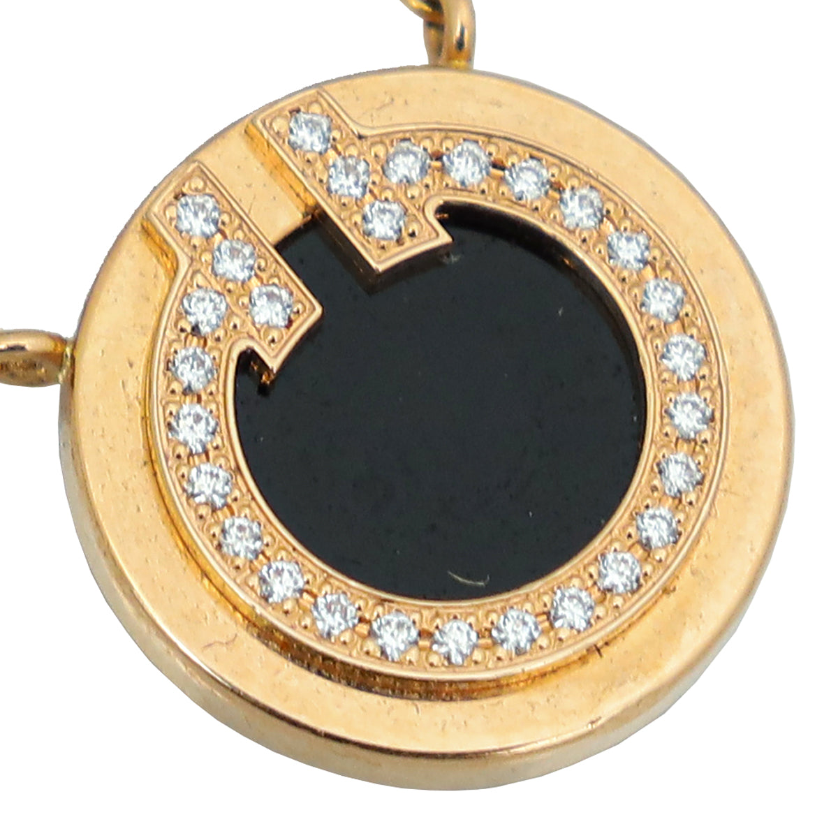 Tiffany & Co 18K Pink Gold Diamond Onyx Small Motif T Circle Pendant Necklace