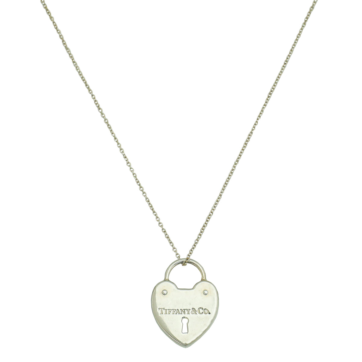 Tiffany & Co Sterling Silver Heart Keyhole Lock Pendant Necklace
