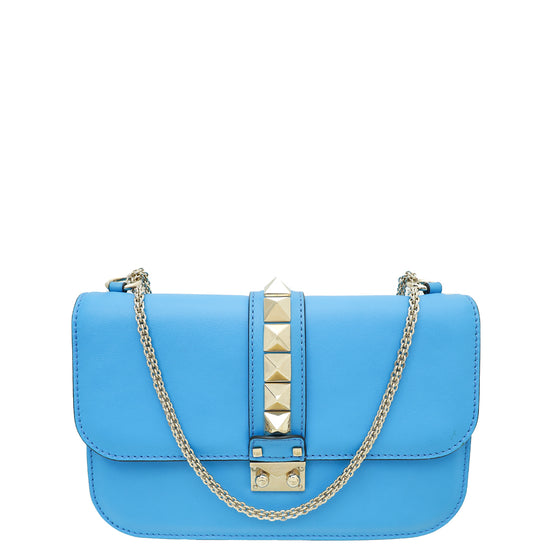 Valentino Sky Blue Rockstud Glam Lock Medium Shoulder Bag
