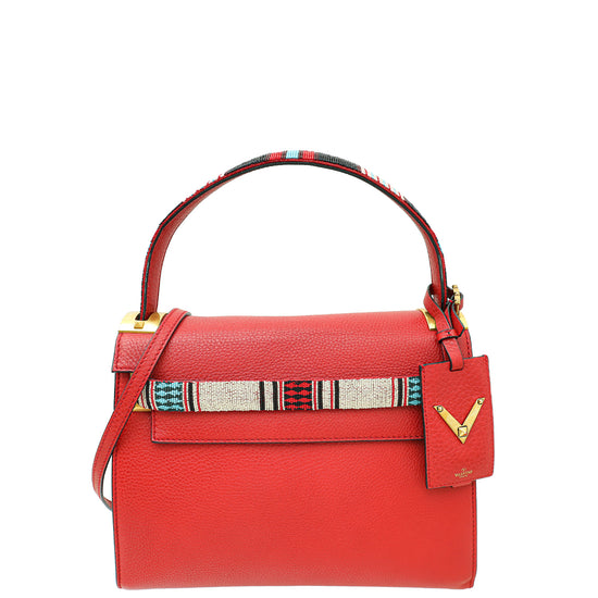 Valentino Red My Rockstud One Handle Beaded Frame Medium Bag