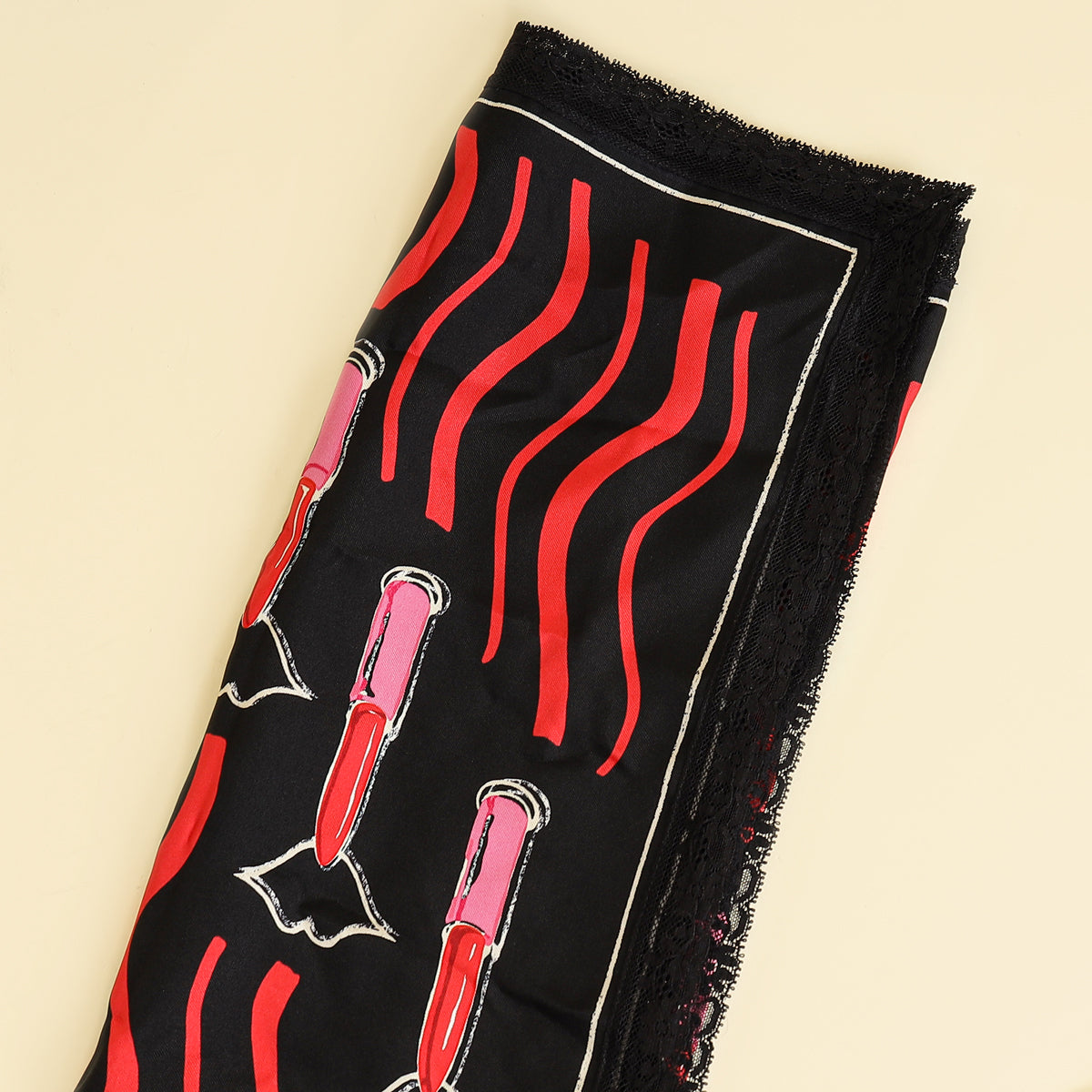 Valentino Lipstick Print Silk Headband Scarf ? New Valentino Lipstick Waves Silk Scarf with Lace Trim | eBay main image 2