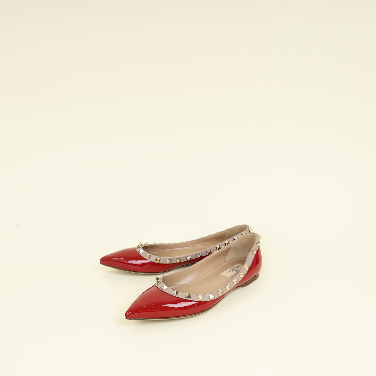 Valentino Red Rockstud Flat Ballerina 37.5 | Pre-Owned The Closet