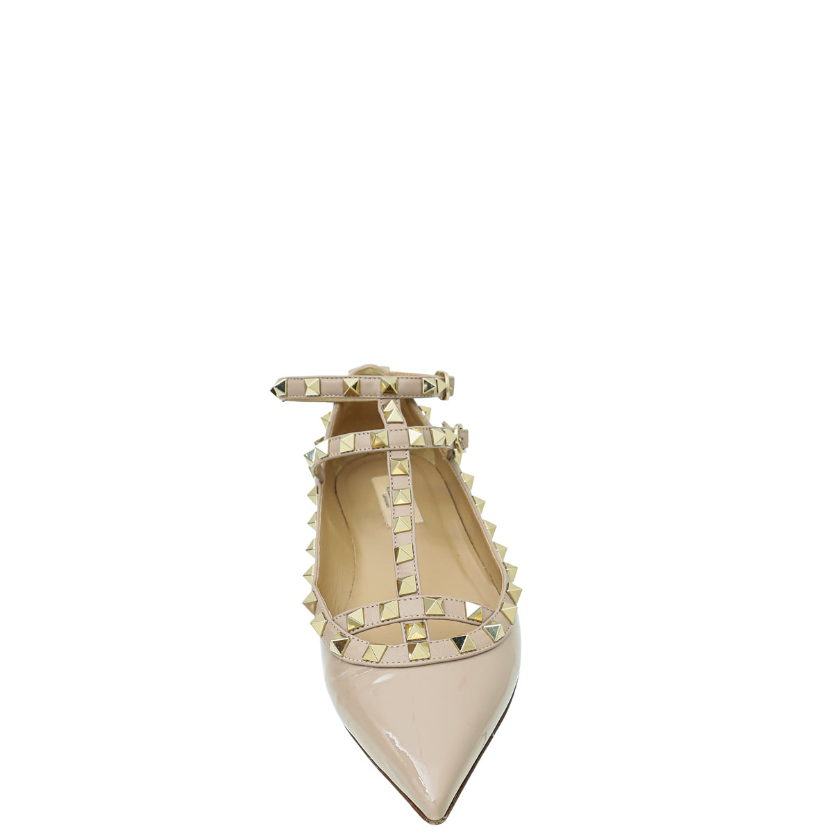 Valentino Poudre Rockstud Flat Ballerina 38 – THE CLOSET Valentino Nude (Poudre) Patent Rockstud Flats Size 38. main image 0