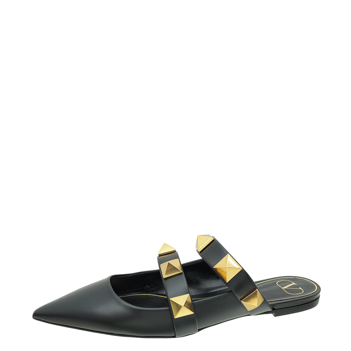 Black Leather Roman Stud Flat Mule main image 0