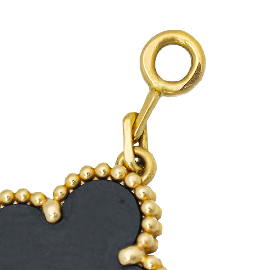 Van Cleef & Arpels 18K Yellow Gold Onyx 5 Motifs Vintage Alhambra Bracelet