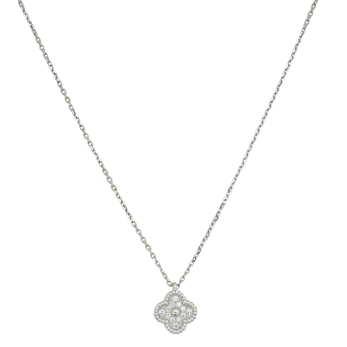 Van Cleef & Arpels 18K White Gold Diamond Sweet Alhambra Pendant Necklace