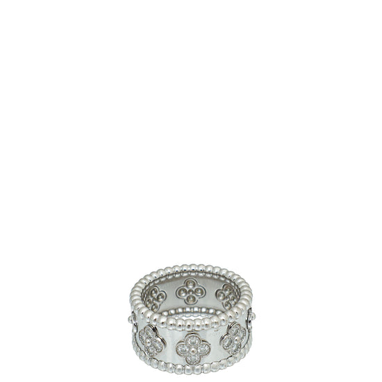 Van Cleef & Arpels 18K White Gold Diamond Perlee Clovers Medium Model Ring 53