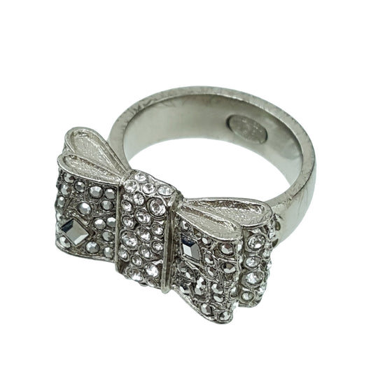 Chanel Silver Finish Bow Ring 7