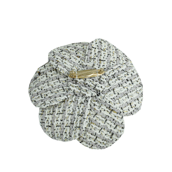 Chanel Tricolor CC Tweed Camellia Flower Brooch Large