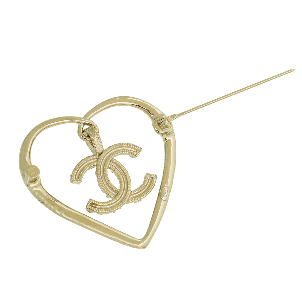 Chanel Gold CC Diamanté Heart Brooch