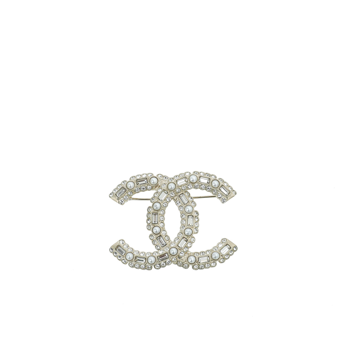 Chanel Light Gold Finish Faux Pearl Strass CC Brooch