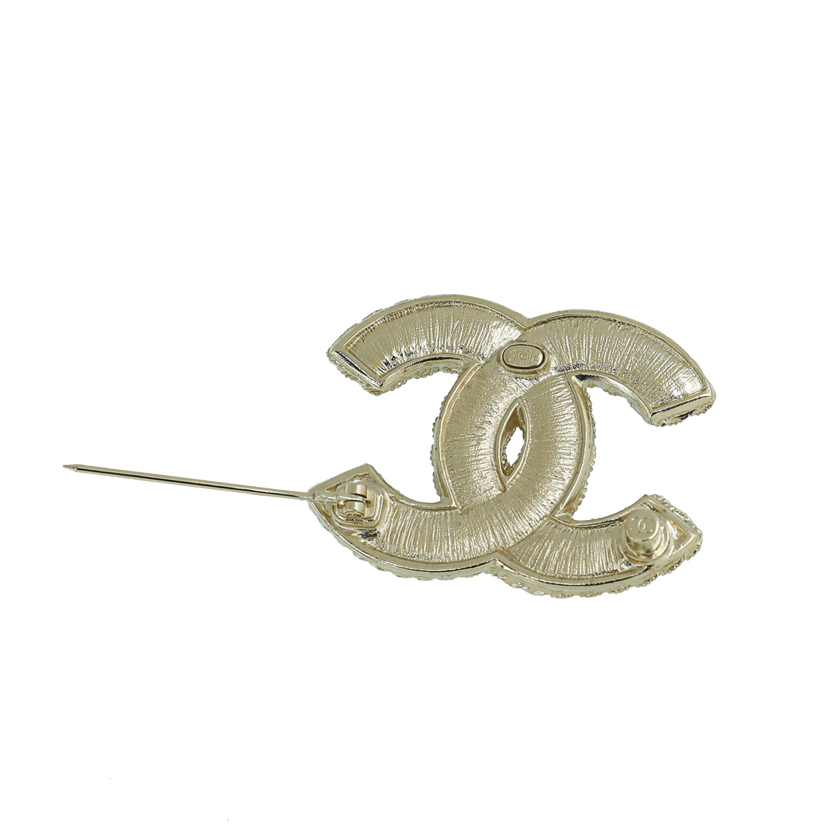 Chanel Light Gold Floral Beaded Faux Pearl CC Brooch