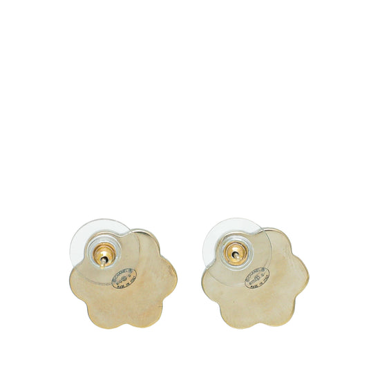 Chanel Gold Tone CC Pearl Flower Earrings