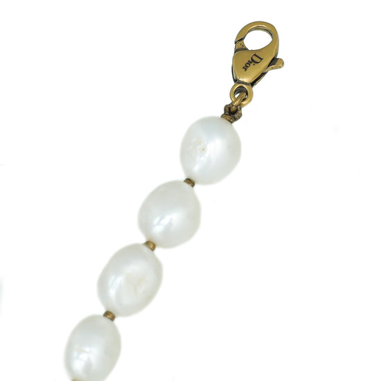 Christian Dior White Freshwater Pearl Bee CD Symbols Necklace