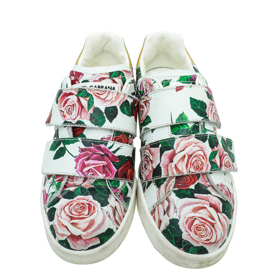 Dolce & Gabbana White Multicolor Floral Print Velcro Sneaker 34