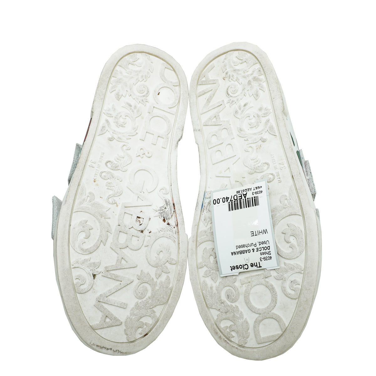 Dolce & Gabbana White Multicolor Floral Print Velcro Sneaker 34