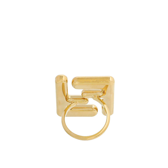 Fendi Gold Finish "Forever Fendi" Maxi Logo Ring Medium