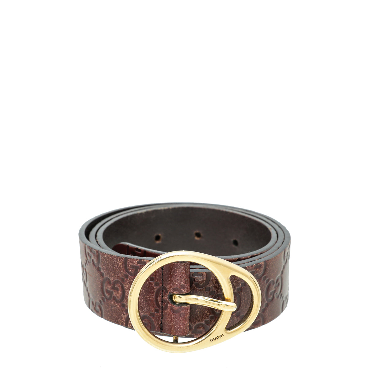 Gucci Brown Monogram Belt w/ Gold Hardware Gucci Brown Monogram Leather Belt 85 cm main image 4