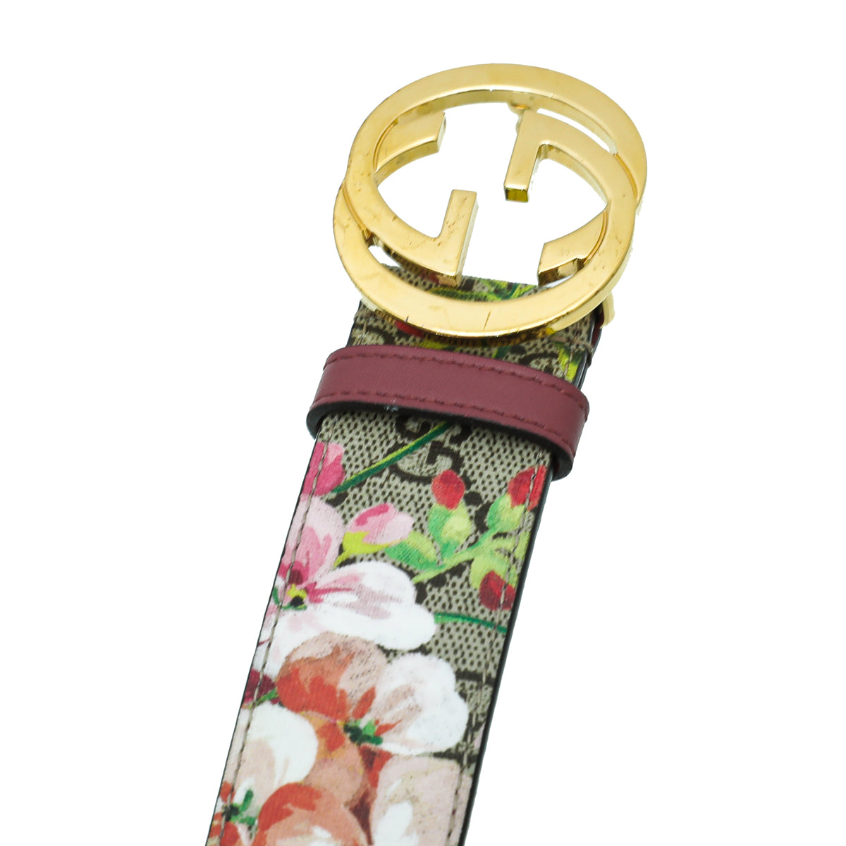Gucci Pink Floral Belt with Gold Double G Buckle Gucci GG Supreme Monogram Blooms Print Belt in Pink – Gavriel.us main image 3