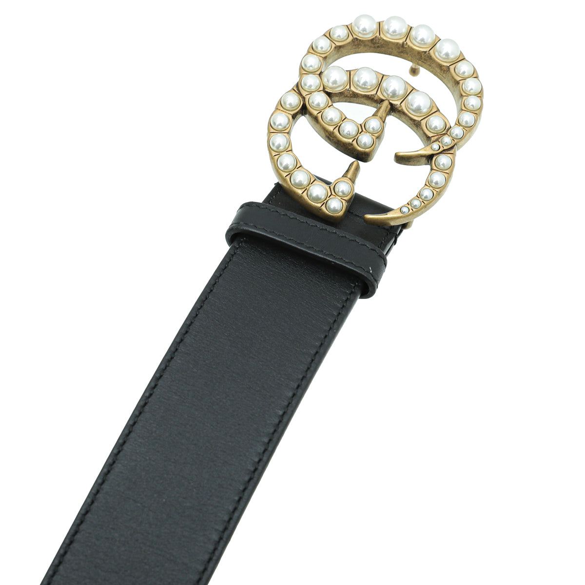 Gucci leather belt with pearl Double G buckle Gucci Calfskin Pearl Double G 20mm Belt 85 34 Black Cream  main image 4