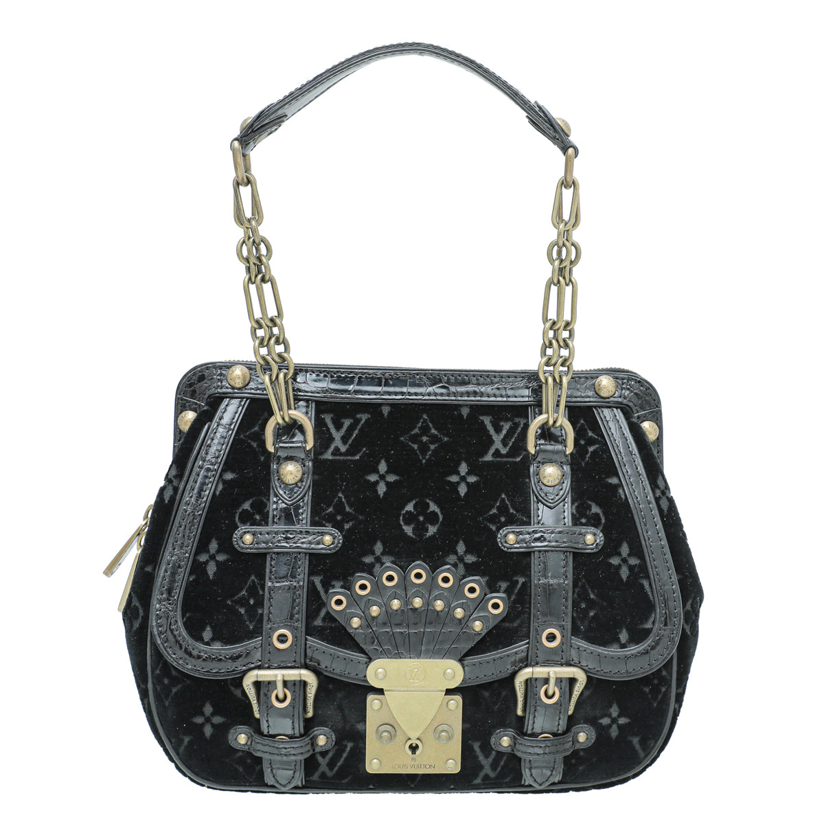 Louis Vuitton Black Vintage Monogram Velours Alligator Gracie MM