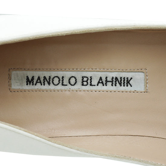 Manolo Blahnik White Satin Hangisi Pump 37.5
