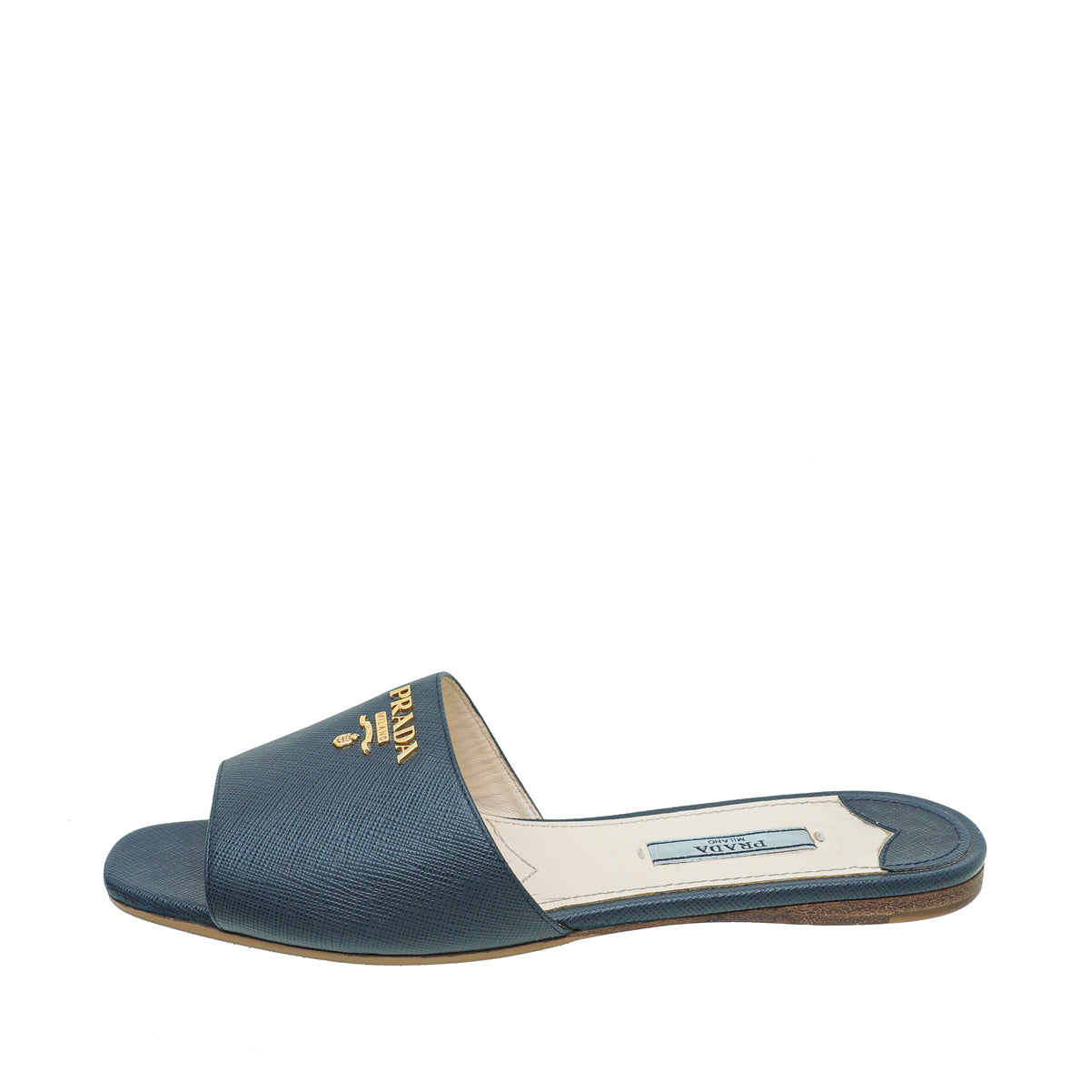 Prada Black and Blue Logo Slides Prada Leather Colorblock Pattern Slides - Blue Sandals  main image 4