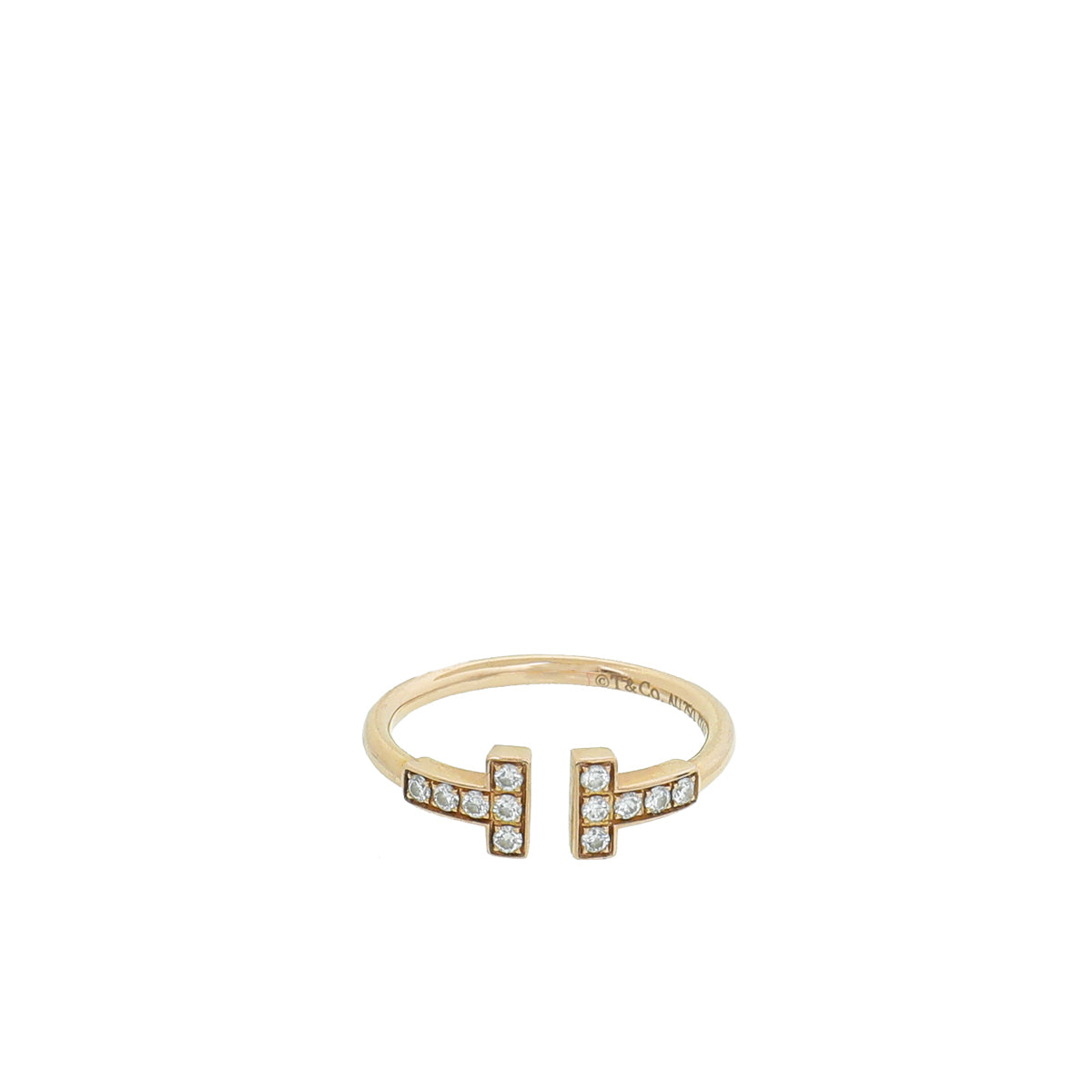 Tiffany & Co 18K Pink Gold Diamond T Wire Ring 8 – THE CLOSET