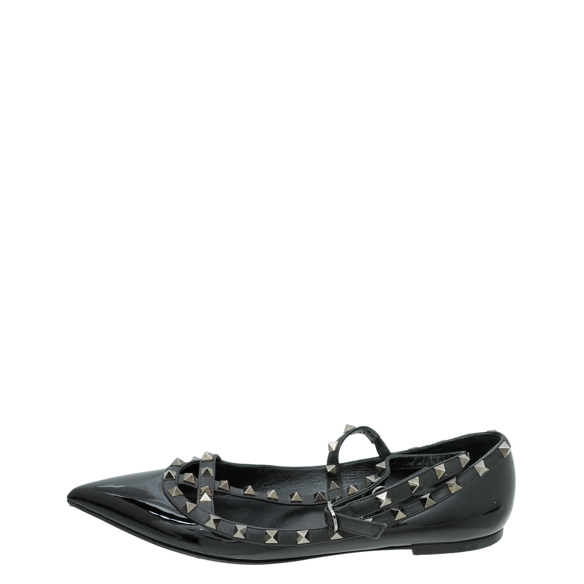 Valentino Ballerina ブラック Valentino Black Rockstud Caged Ankle Strap Flat Ballerina 41 – THE