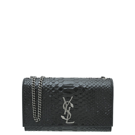 YSL Black Python Embossed Serpent Monogram Kate Satchel Medium Bag