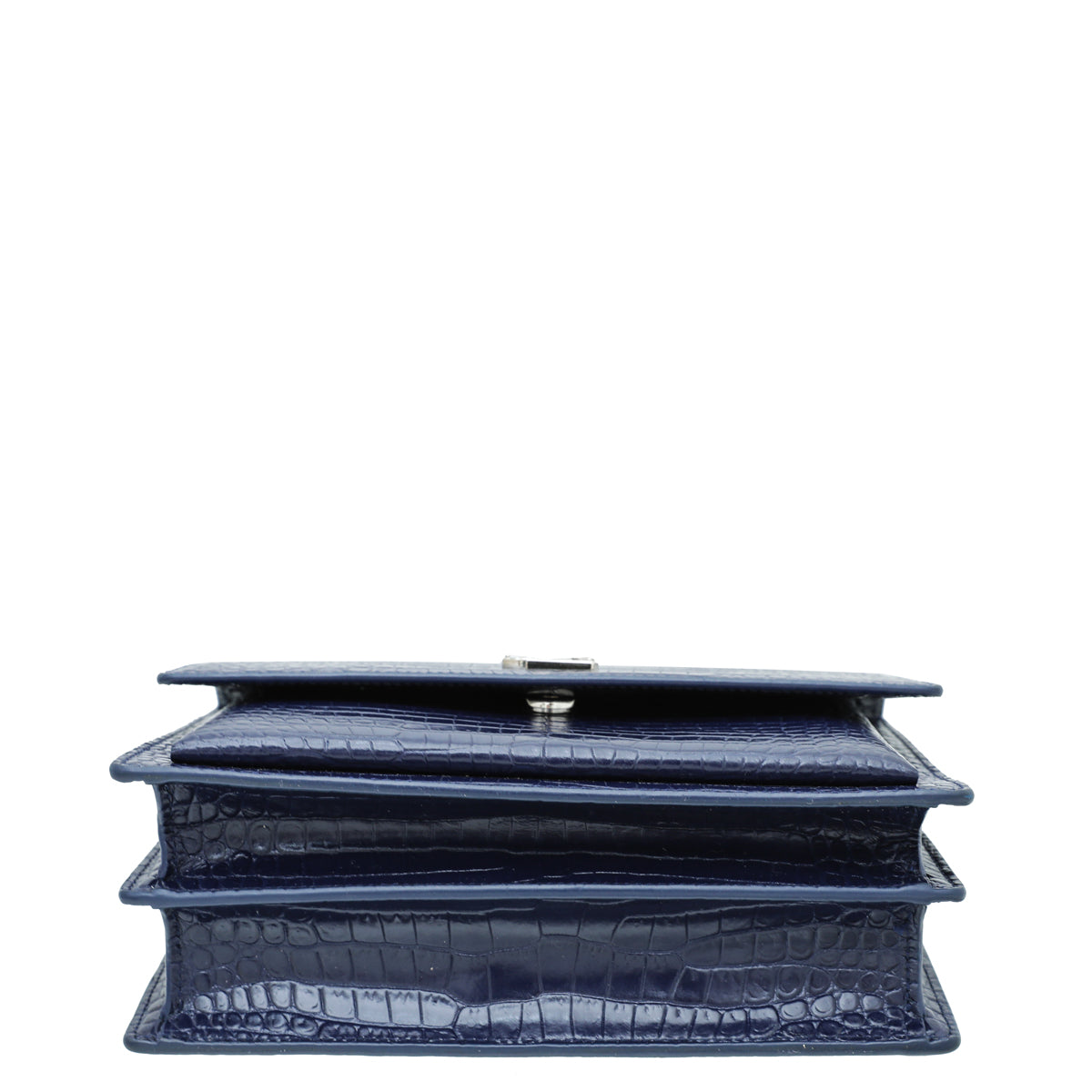 YSL Navy Blue Croc Embossed Sunset Medium Bag – THE CLOSET